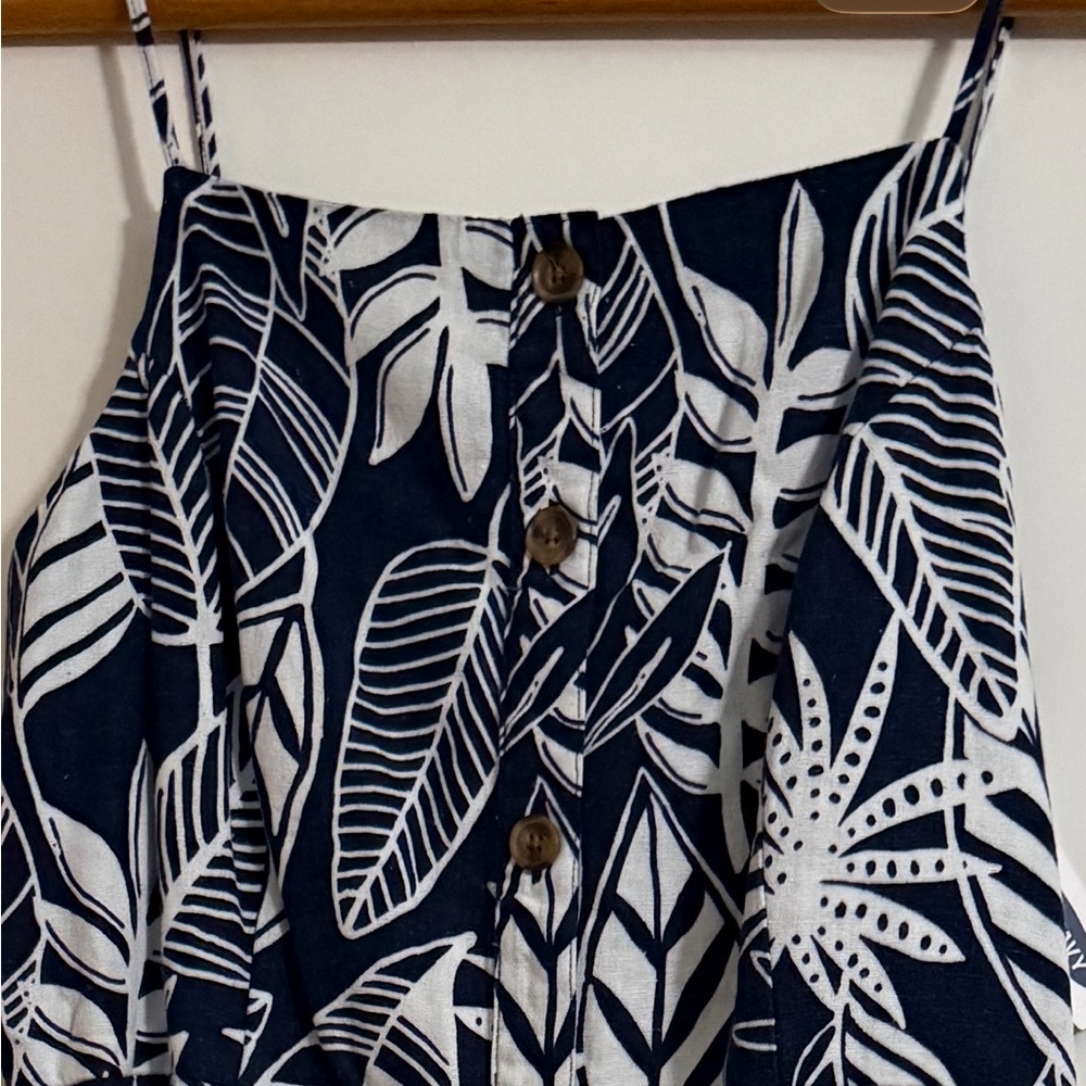 Old Navy navy and white tropical dress, button front size Large
